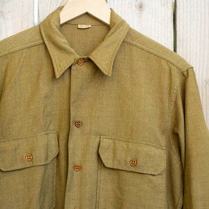 Vintage Military Army Green Wool Blend Long Sleeve Button Down Shirt